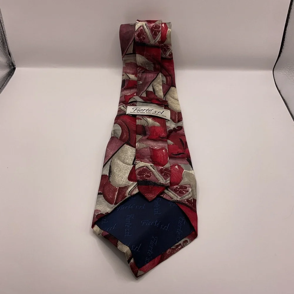 Fierte s.r.l. Red/White/Pink/Black Tie‎ Vintage Abstract Novelty 3.5 Wide